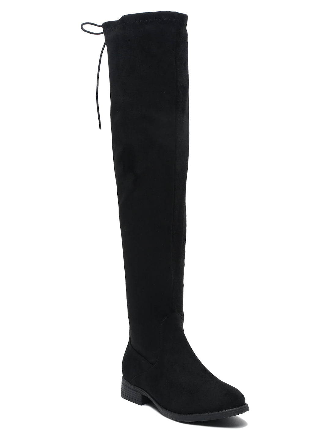 Women's Black Suede Boots Over-the-Knee - Flat Heel with Zipper | FLAT N HEELS