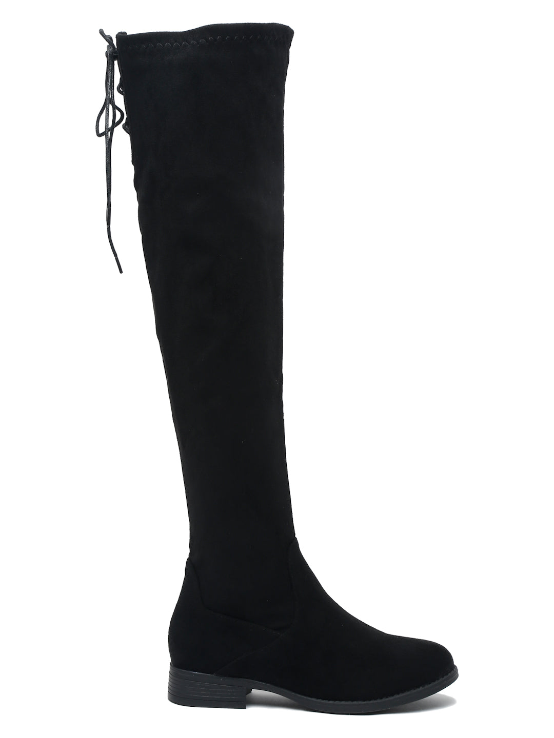 Women's Black Suede Boots Over-the-Knee - Flat Heel with Zipper | FLAT N HEELS