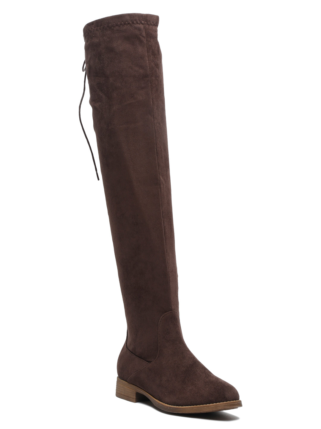 Women's Black Suede Boots Over-the-Knee - Flat Heel with Zipper | FLAT N HEELS