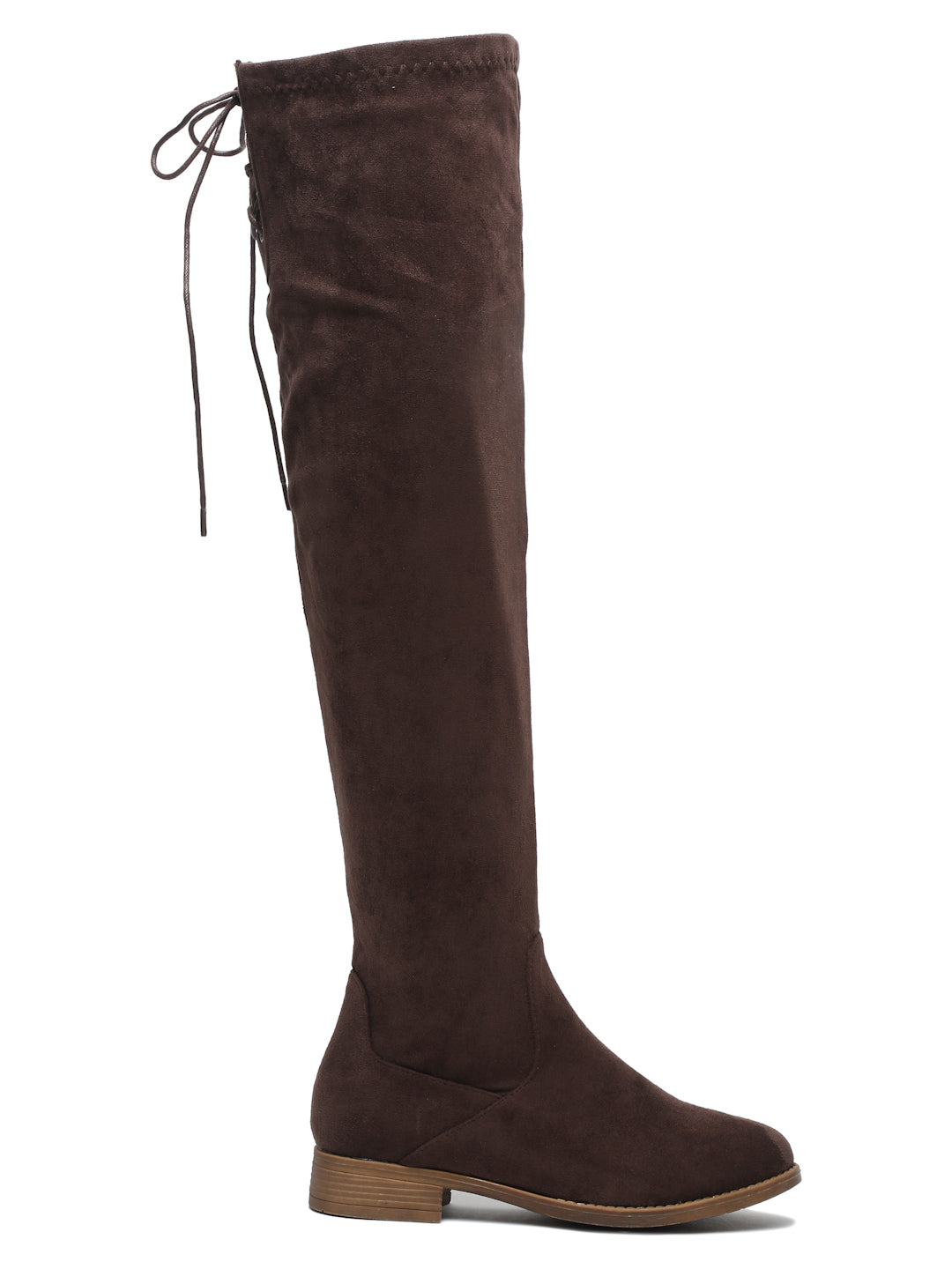 Women's Black Suede Boots Over-the-Knee - Flat Heel with Zipper | FLAT N HEELS