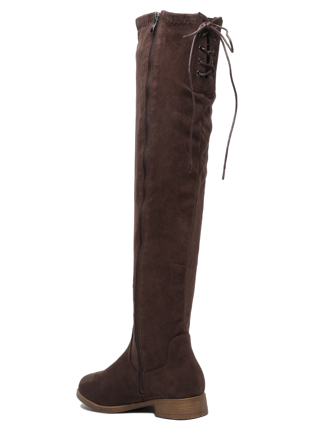 Women's Black Suede Boots Over-the-Knee - Flat Heel with Zipper | FLAT N HEELS