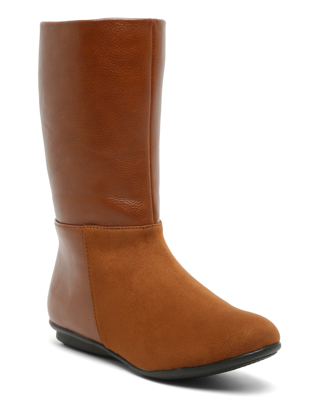 Black Mid-Calf Boots for Women - Sleek Leather and Suede Design