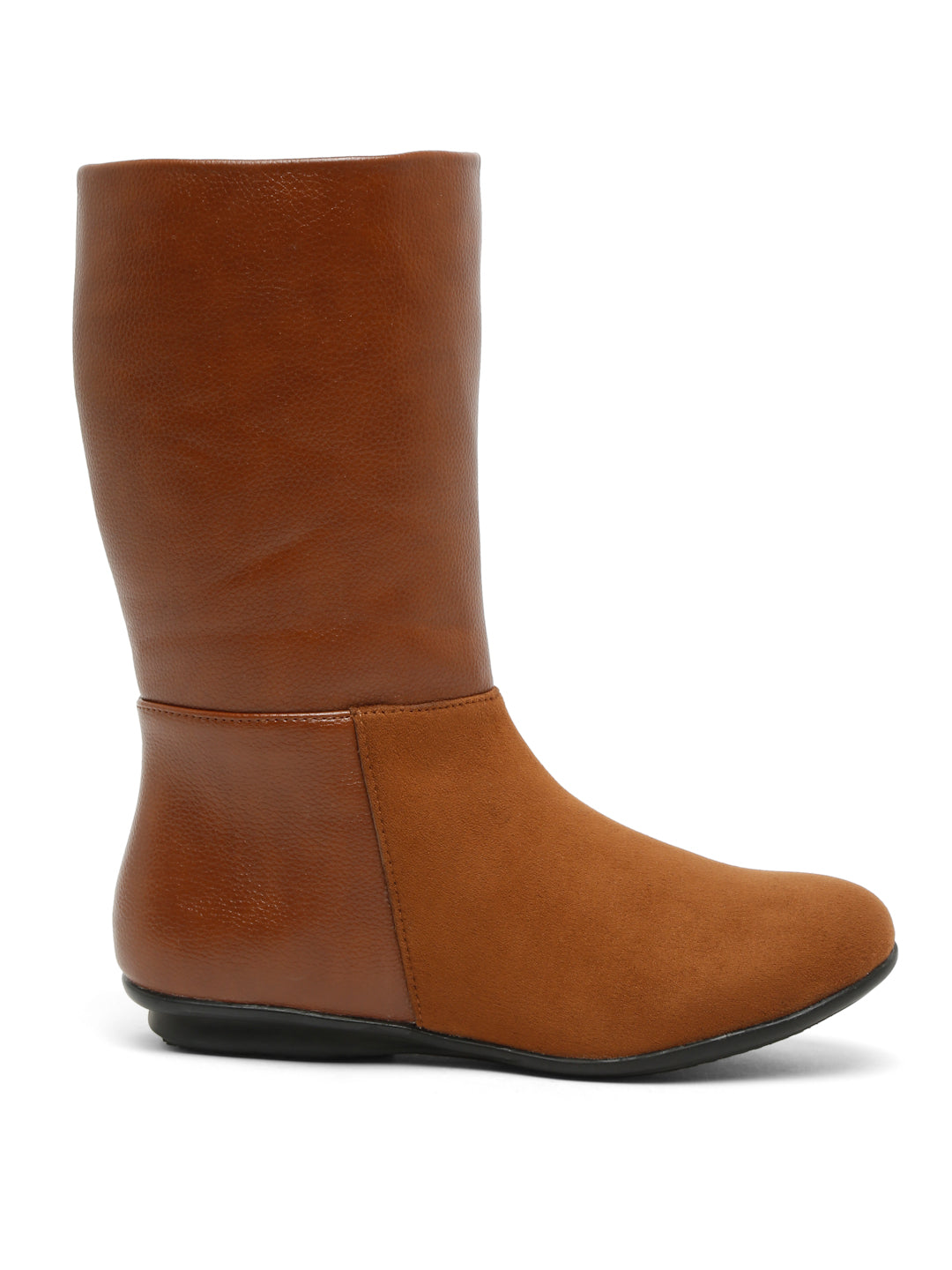 Black Mid-Calf Boots for Women - Sleek Leather and Suede Design