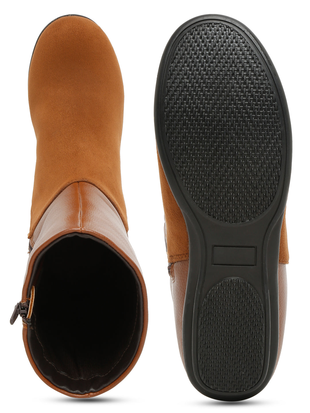 Black Mid-Calf Boots for Women - Sleek Leather and Suede Design
