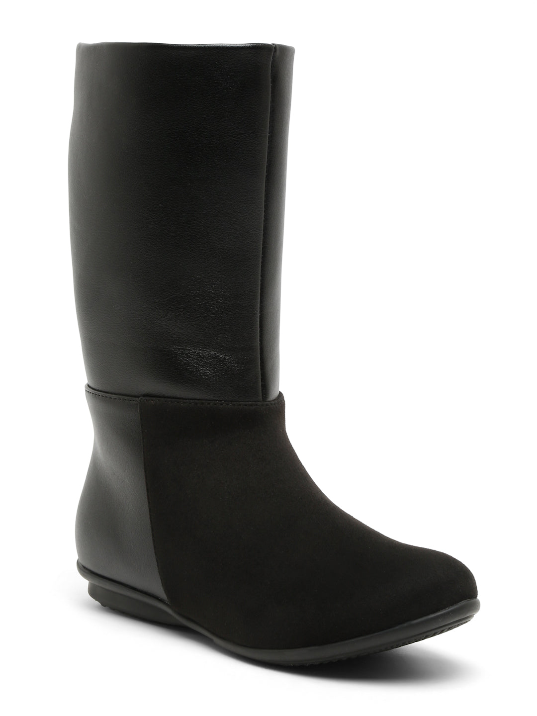 Black Mid-Calf Boots for Women - Sleek Leather and Suede Design