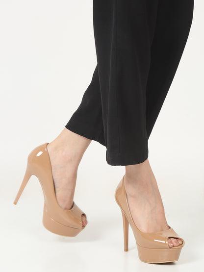 Stylish beige peep toe block heels Stilettos | Peep-Toe Heels