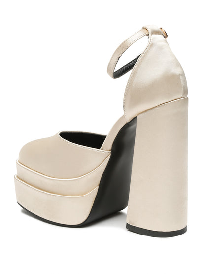 Stylish Satin Platform Heels with Ankle Strap