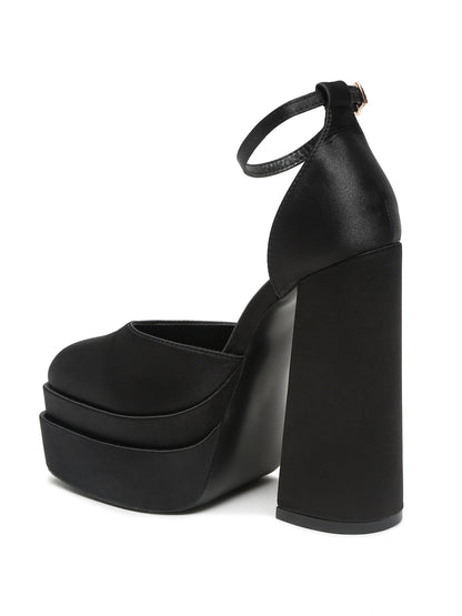 Stylish Satin Platform Heels with Ankle Strap