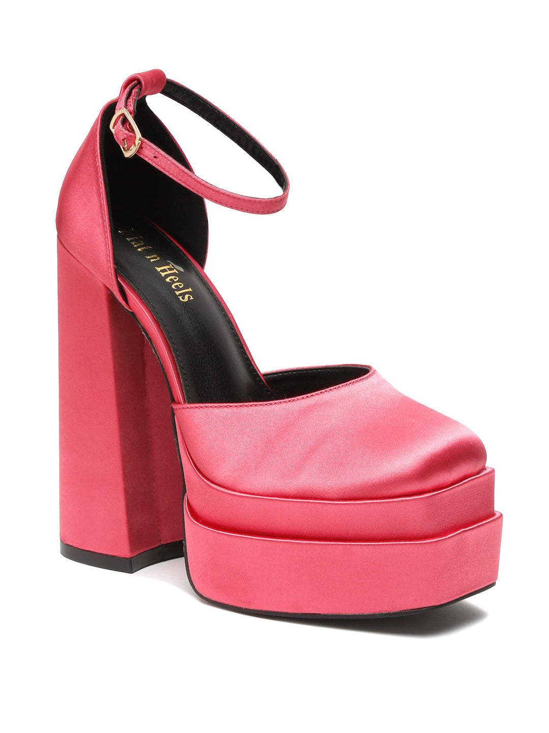 Stylish Satin Platform Heels with Ankle Strap