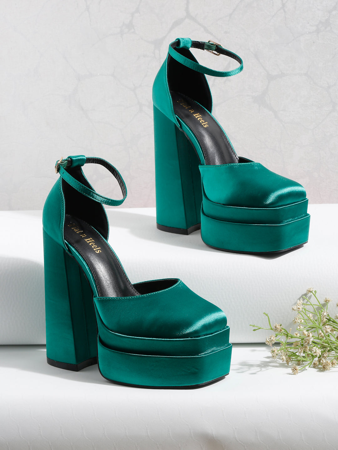 Stylish Satin Platform Heels with Ankle Strap