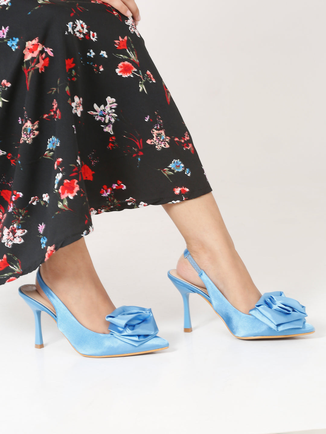 Teal Slingback Heels with Floral Detail | Flat N Heels