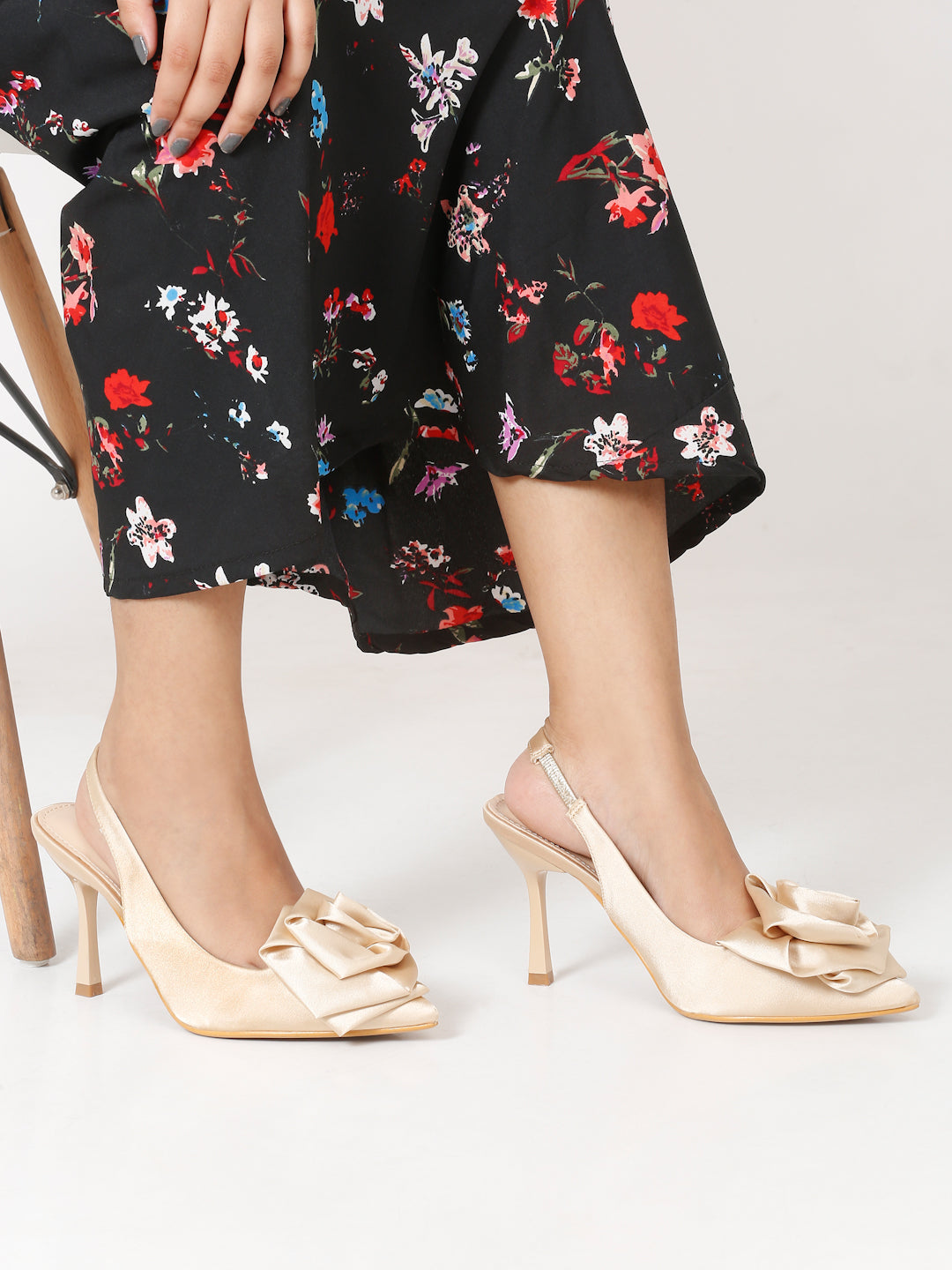 Teal Slingback Heels with Floral Detail | Flat N Heels