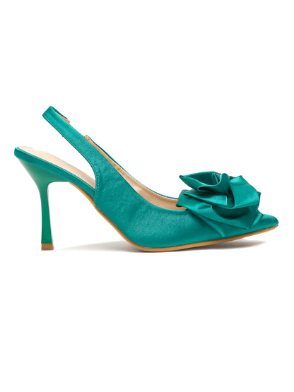 Teal Slingback Heels with Floral Detail | Flat N Heels