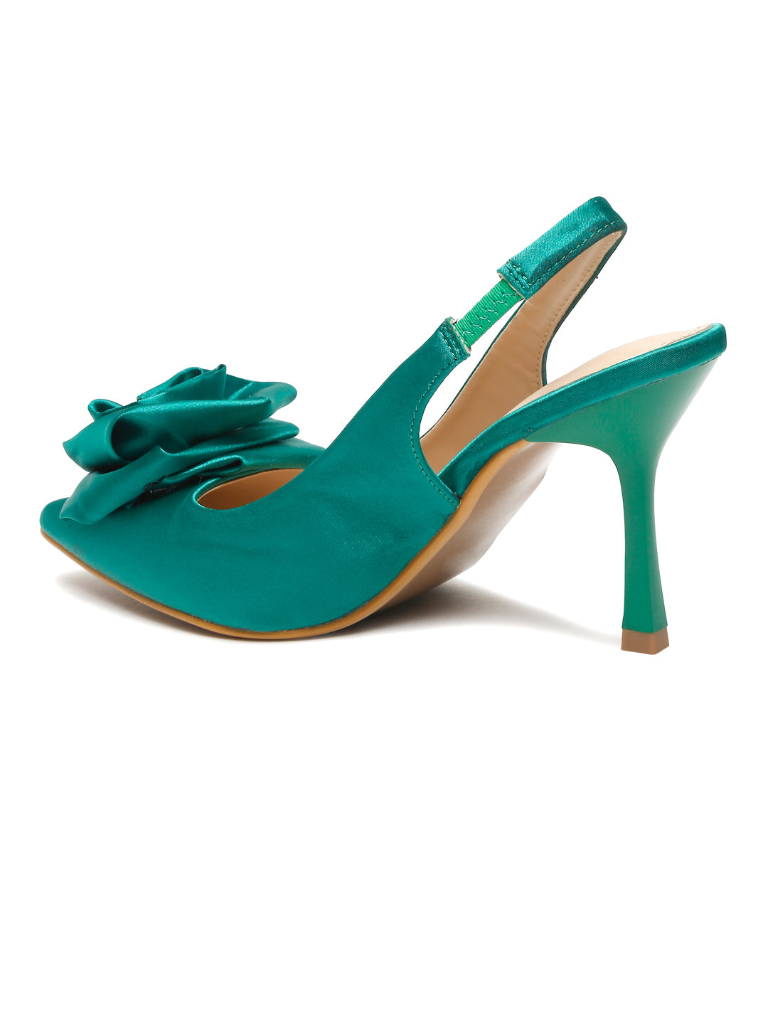 Teal Slingback Heels with Floral Detail | Flat N Heels