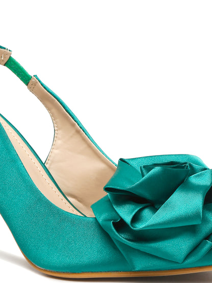 Teal Slingback Heels with Floral Detail | Flat N Heels