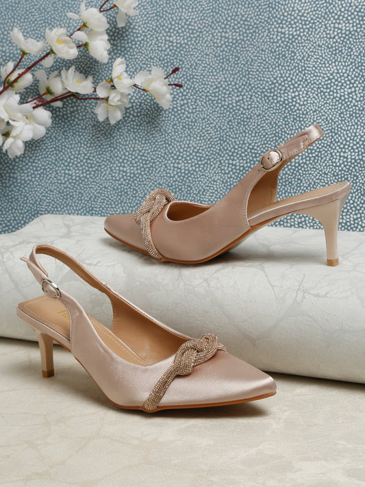 Satin Slingback Heels with Knotted Detail