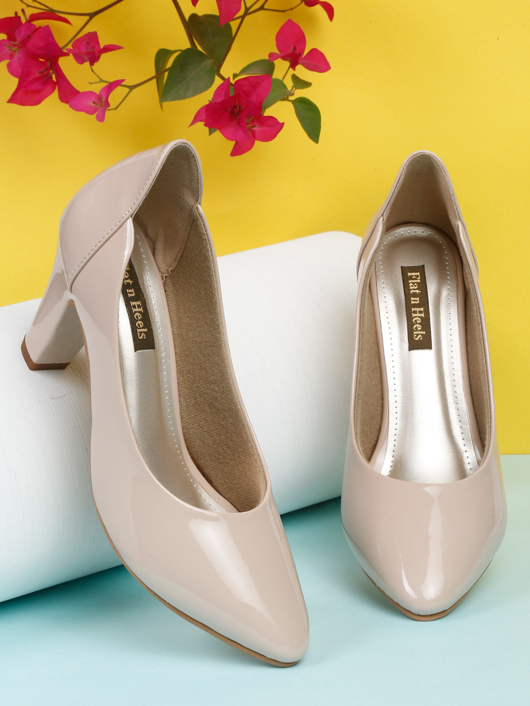 Stylish Beige Block Heel Pumps