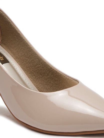 Stylish Beige Block Heel Pumps