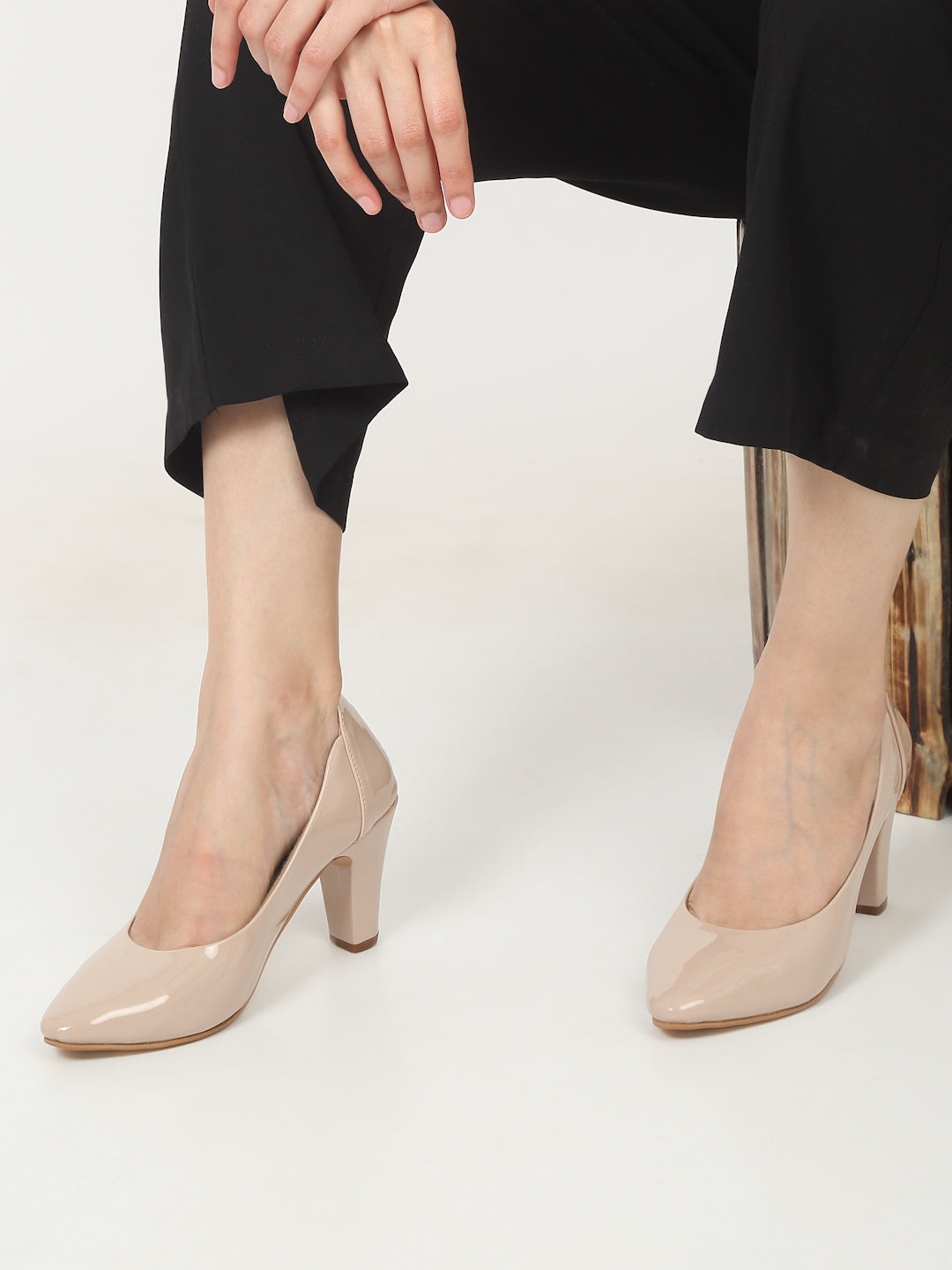 Stylish Beige Block Heel Pumps