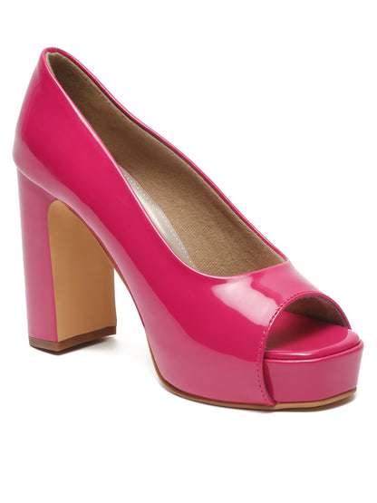 Stylish Red Peep-Toe Pumps with Chunky Heels