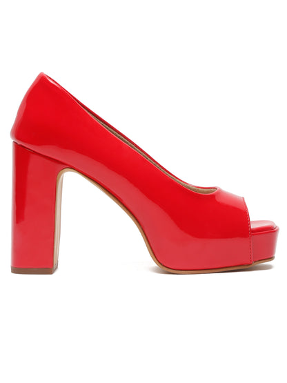 Stylish Red Peep-Toe Pumps with Chunky Heels