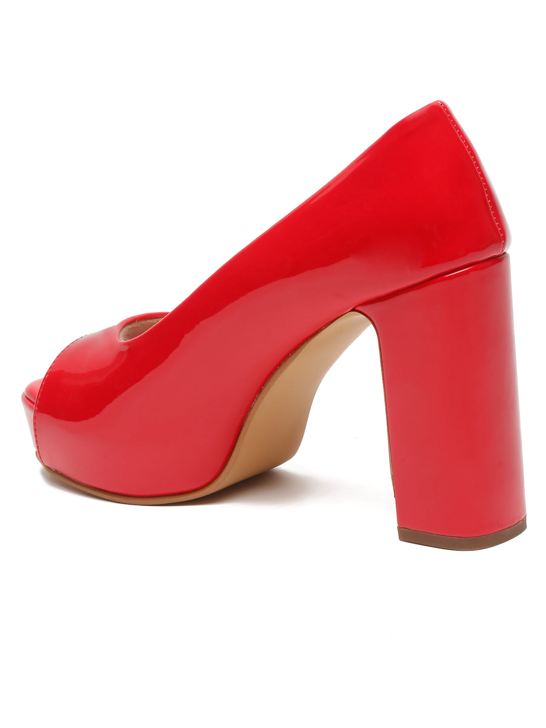 Stylish Red Peep-Toe Pumps with Chunky Heels