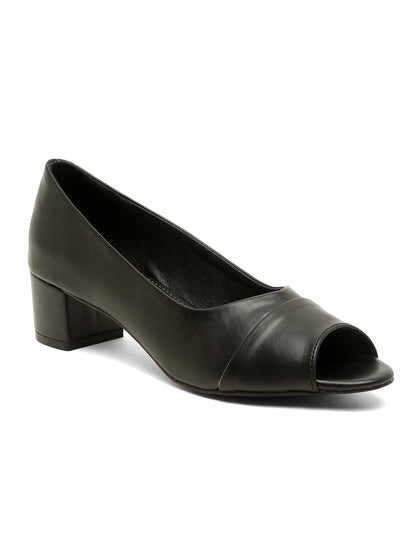 Stylish Black Peep-Toe Pumps with Chunky Heels