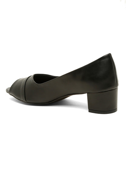 Stylish Black Peep-Toe Pumps with Chunky Heels