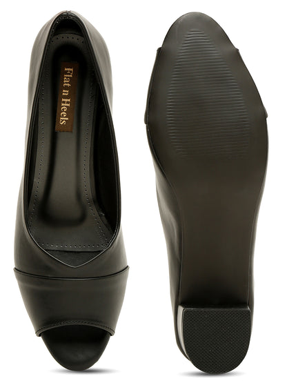 Stylish Black Peep-Toe Pumps with Chunky Heels