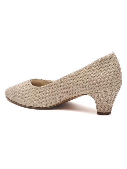 Stylish Beige Woven Pumps with Block Heels