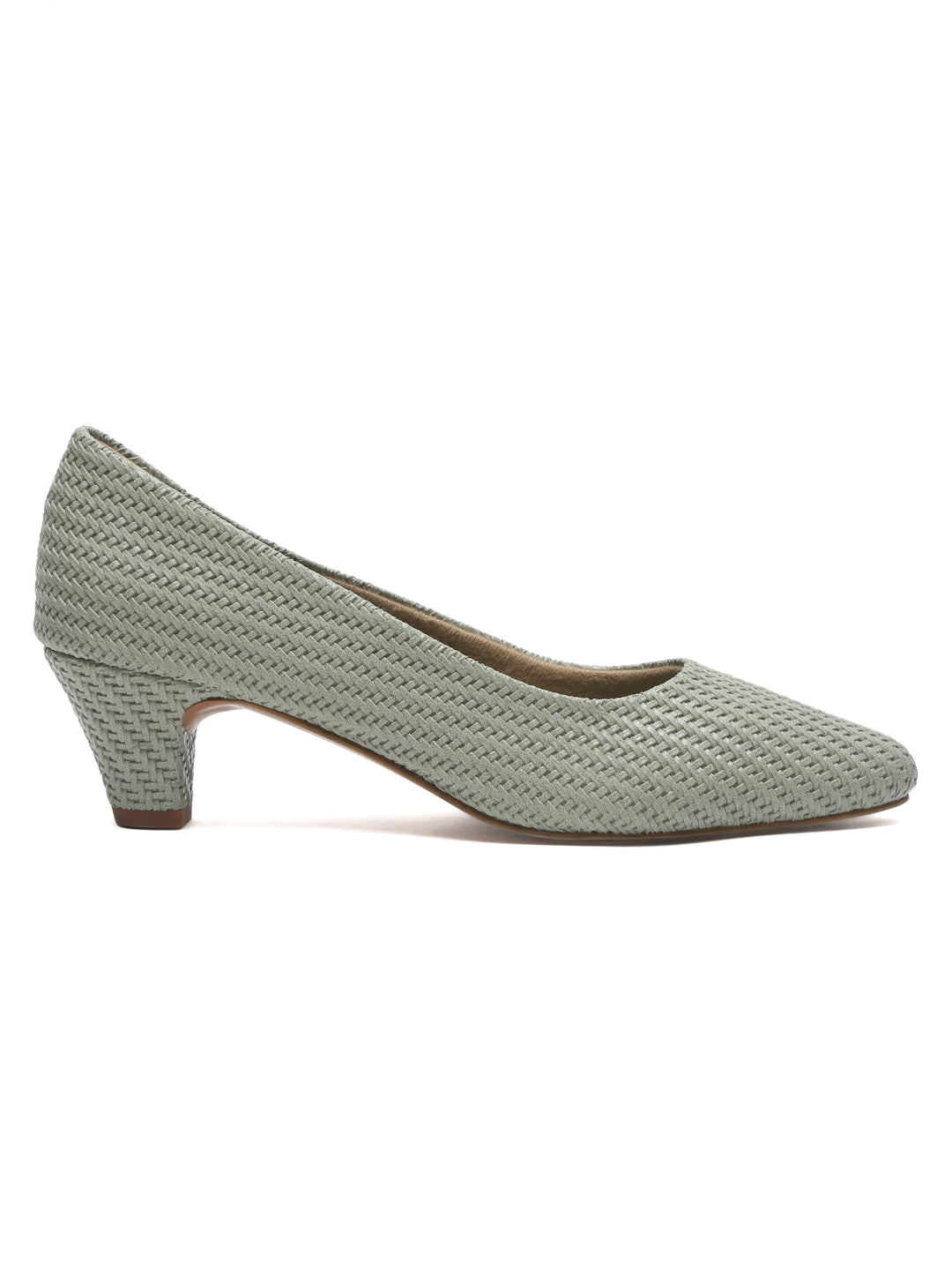 Stylish Beige Woven Pumps with Block Heels