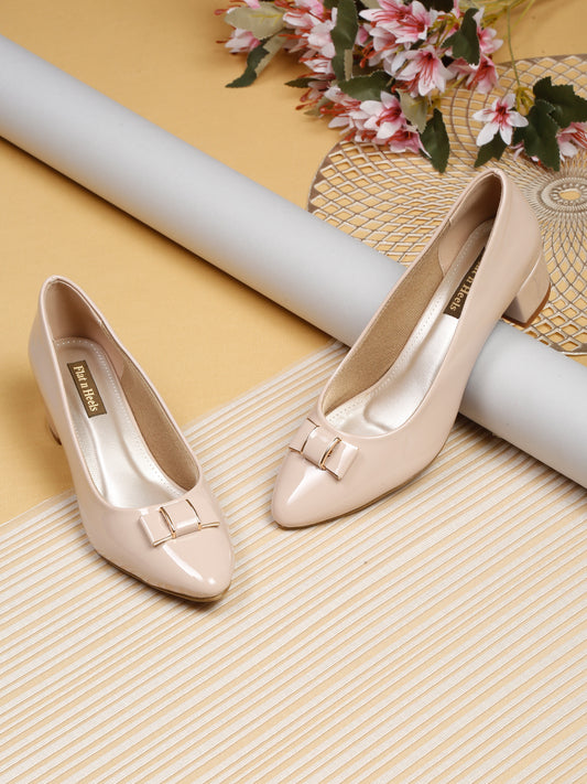 Stylish Beige Pumps For Woman's and Girls with Bow Detail