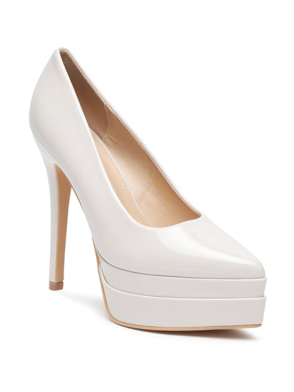 Stylish White Platform  Stiletto Heels Pumps | Flat N Heels