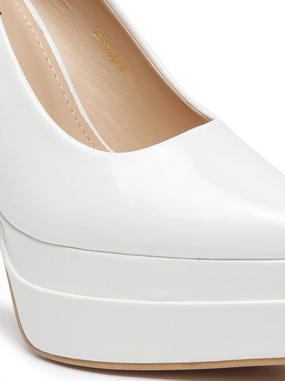 Stylish White Platform  Stiletto Heels Pumps | Flat N Heels