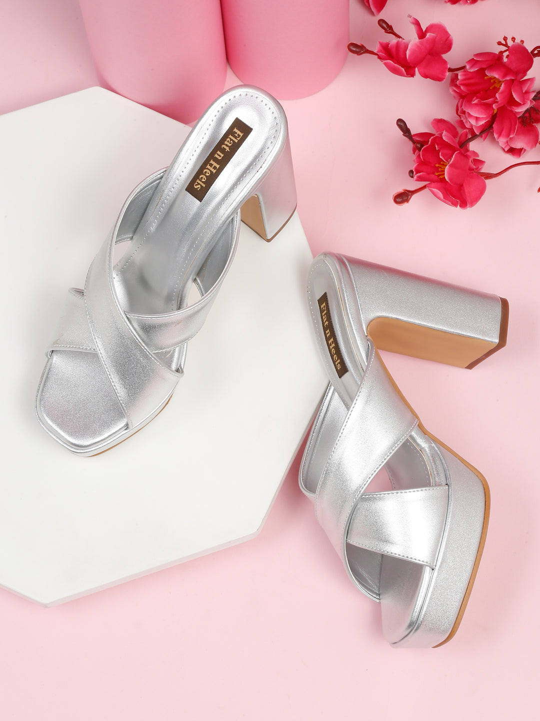 Beige block heels for women Sandals with Cross-Strap Design