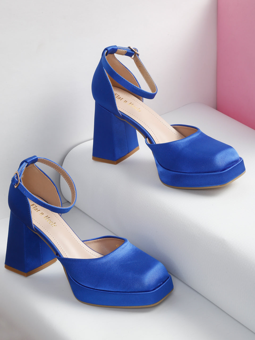 Stylish Blue Ankle Strap Heels | Block Heel Sandals