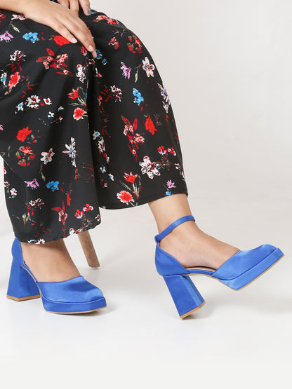 Stylish Blue Ankle Strap Heels | Block Heel Sandals