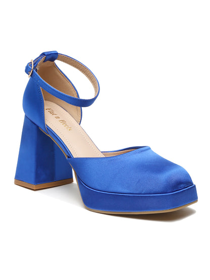 Stylish Blue Ankle Strap Heels | Block Heel Sandals