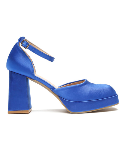 Stylish Blue Ankle Strap Heels | Block Heel Sandals