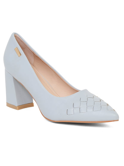 Stylish beige block heel with Woven Detail | Flat N Heels