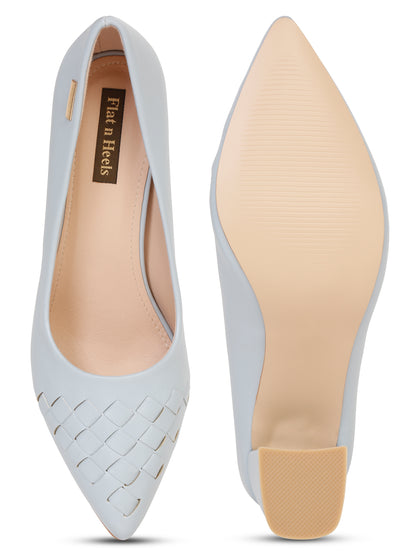 Stylish beige block heel with Woven Detail | Flat N Heels