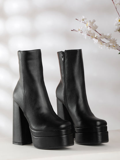 Stylish Black Platform Ankle Boots-Flat N Heels