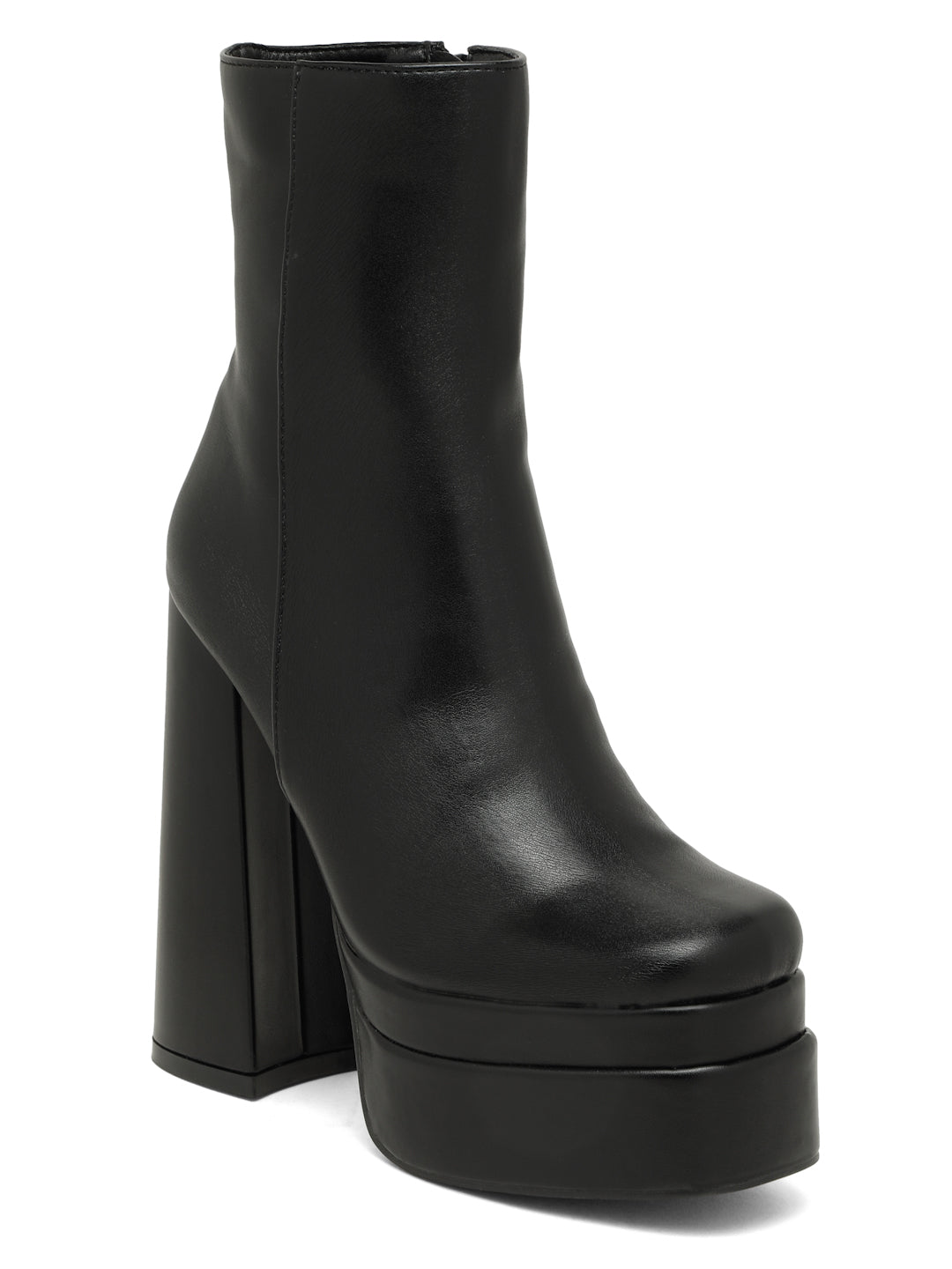 Stylish Black Platform Ankle Boots-Flat N Heels