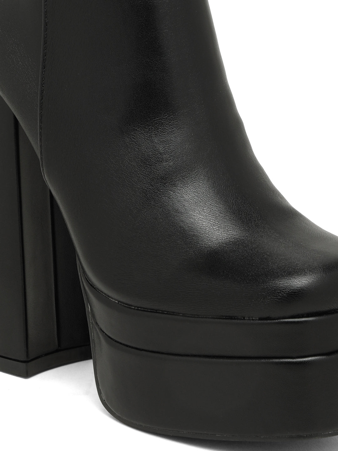 Stylish Black Platform Ankle Boots-Flat N Heels