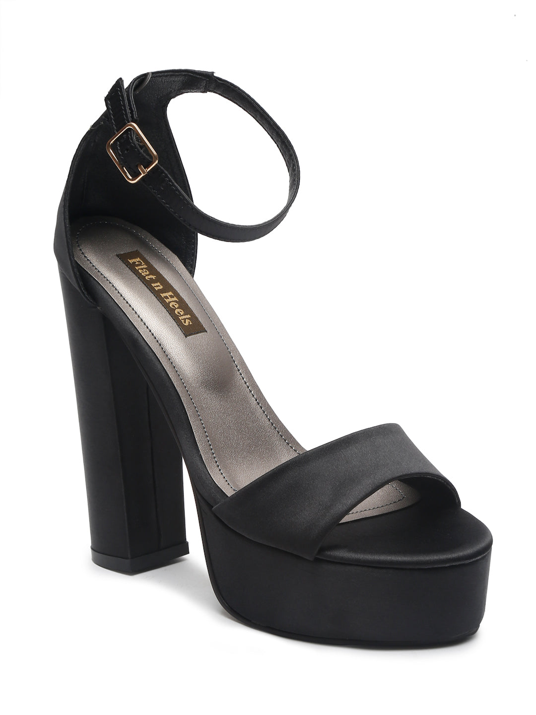 Stylish Black Platform Heels with Ankle Strap | Flat N Heels