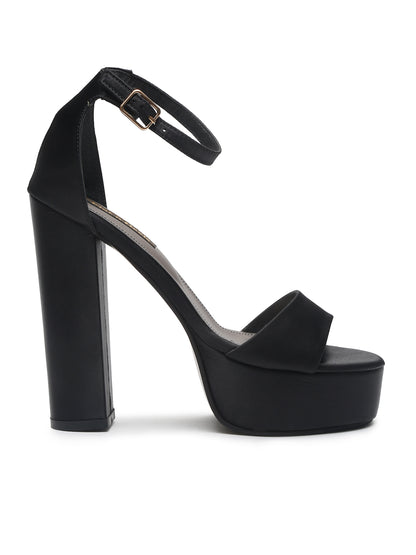 Stylish Black Platform Heels with Ankle Strap | Flat N Heels