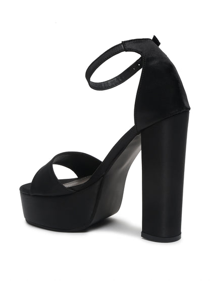 Stylish Black Platform Heels with Ankle Strap | Flat N Heels