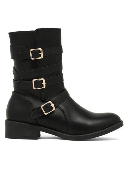 Stylish Buckle Detail Ankle Boots | Black Ankle Boots