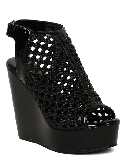 Stylish Black Weave Wedge Sandals