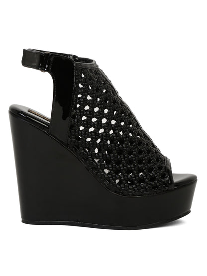 Stylish Black Weave Wedge Sandals